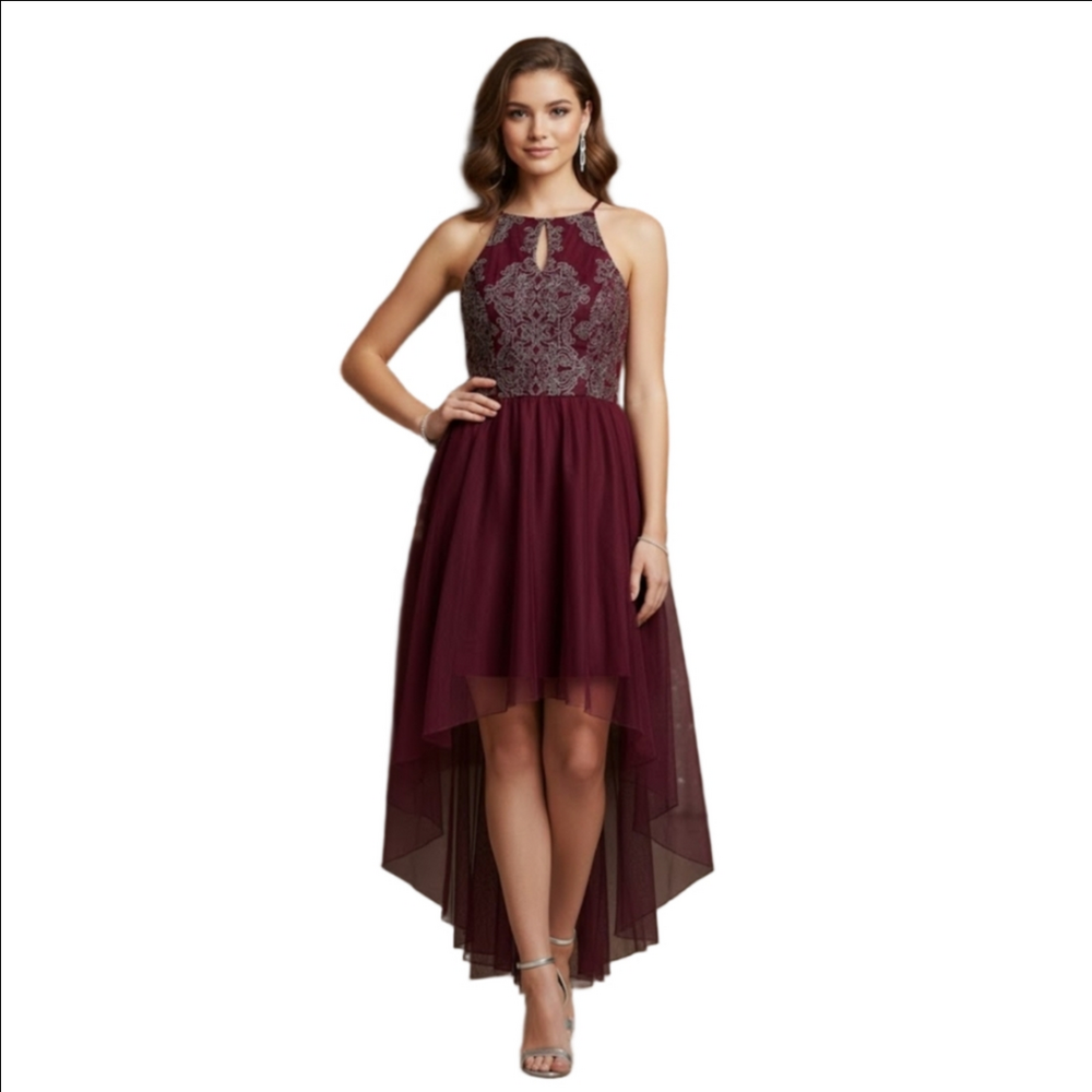 Xtraordinary Elegant Burgundy Junior Teens Dress High Low